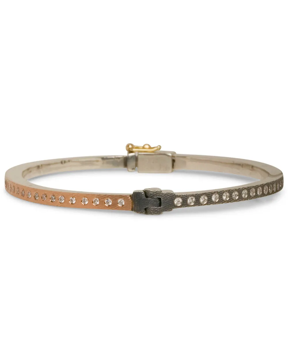 Sterling Silver and Rose Gold Diamond Bangle Bracelet