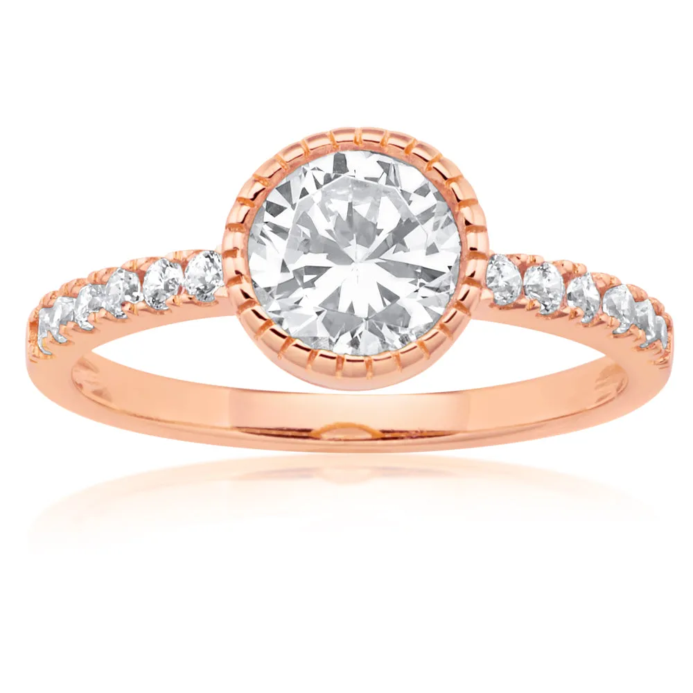 Sterling Silver and Rose Gold Plated Zirconia Ring *No Resize
