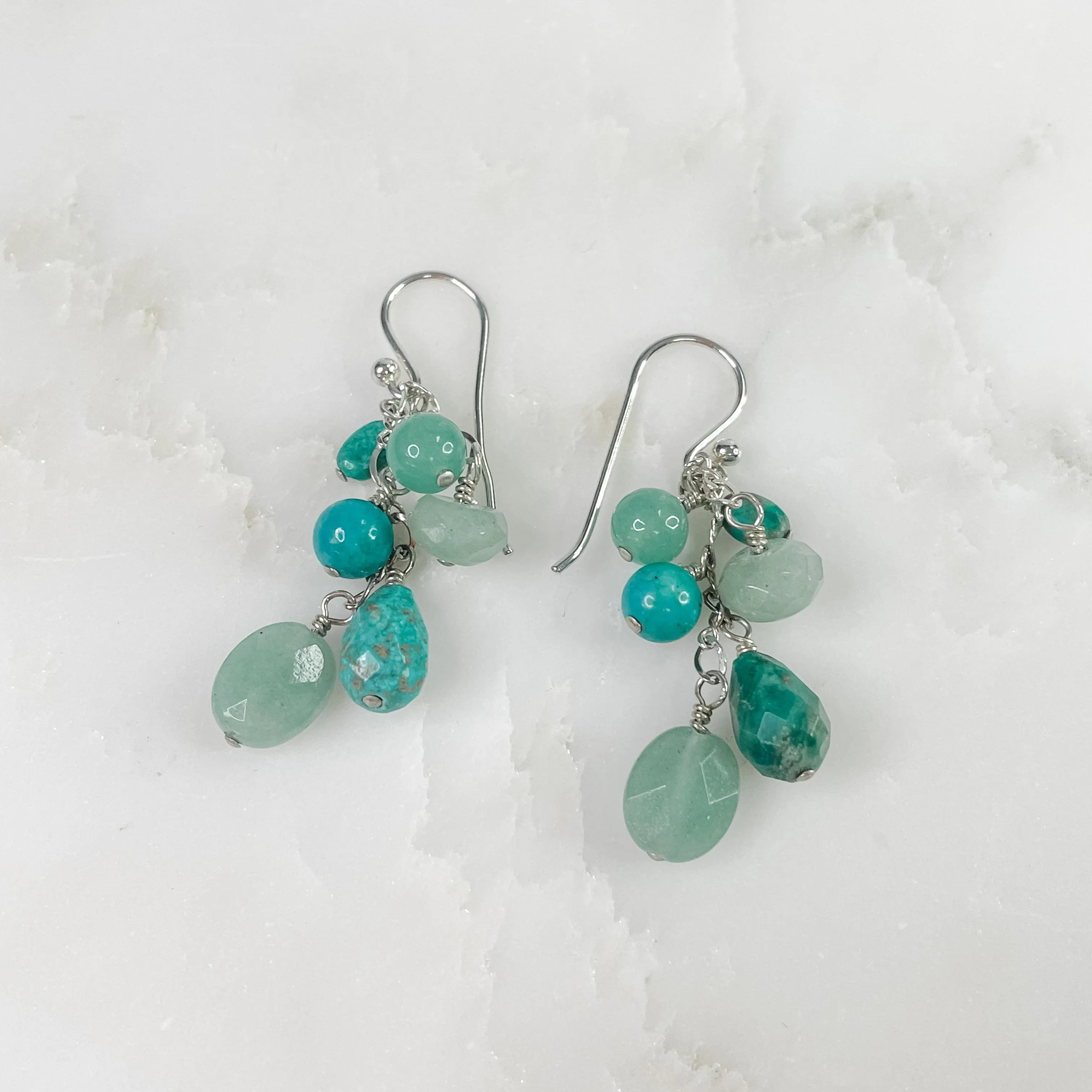 Sterling Silver and Small Beaded Turquoise Earrings