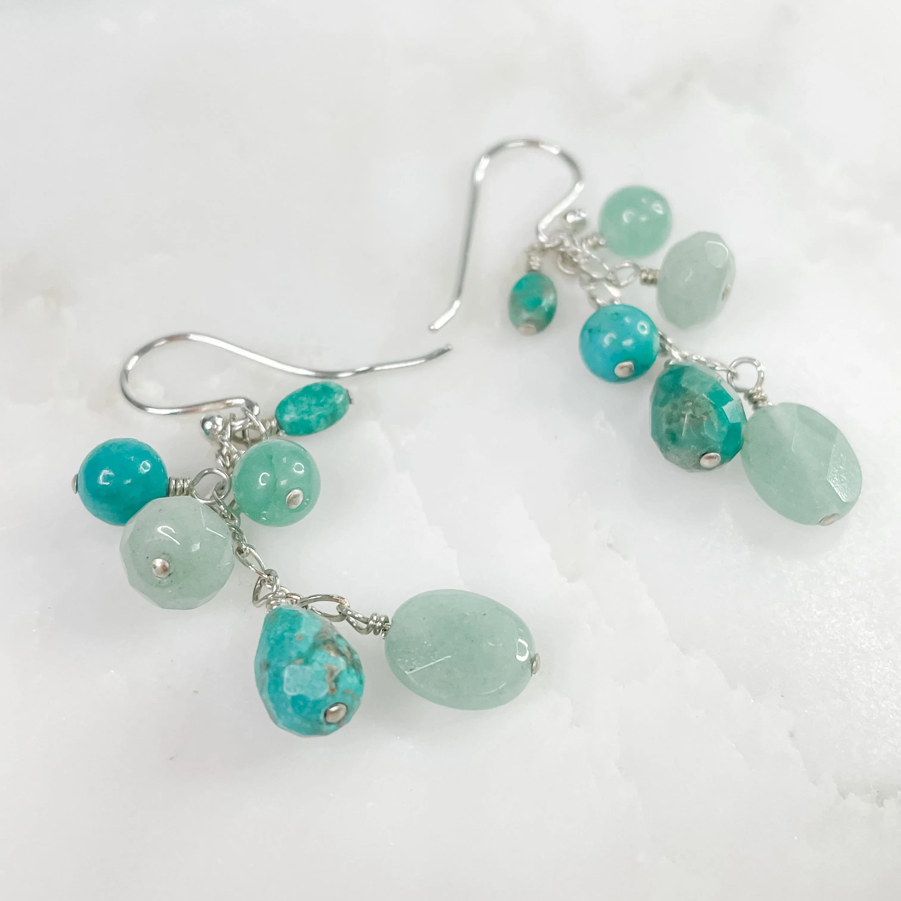 Sterling Silver and Small Beaded Turquoise Earrings