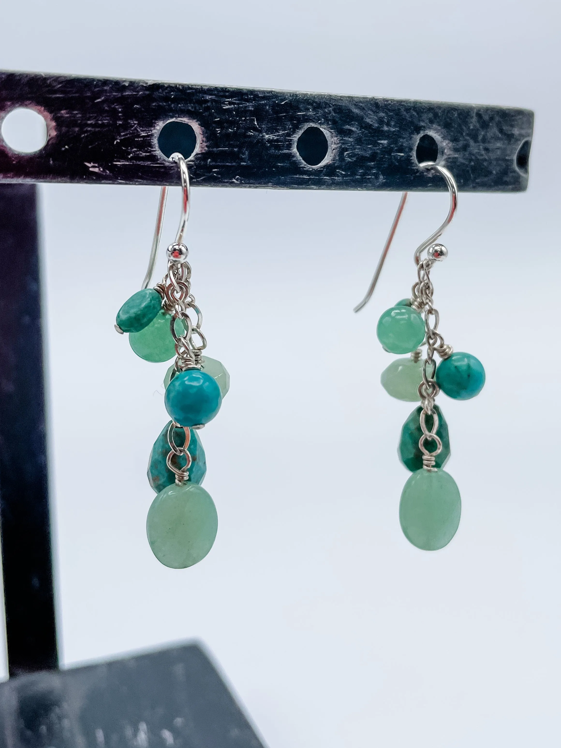 Sterling Silver and Small Beaded Turquoise Earrings