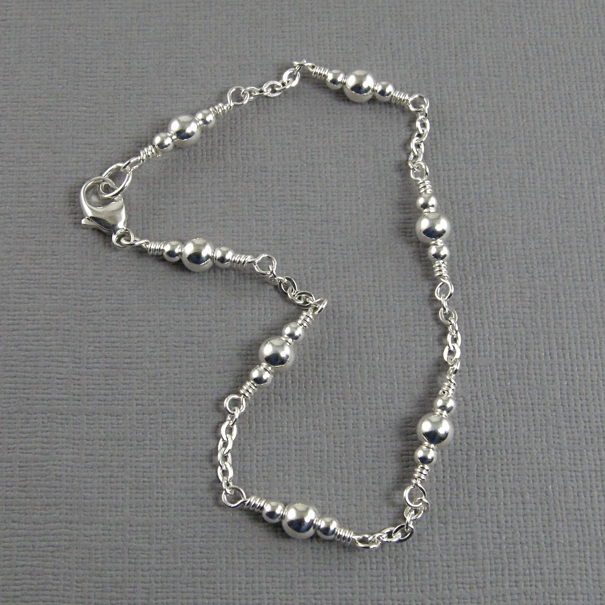 Sterling Silver Anklet, Sterling Silver Bead and Chain Anklet