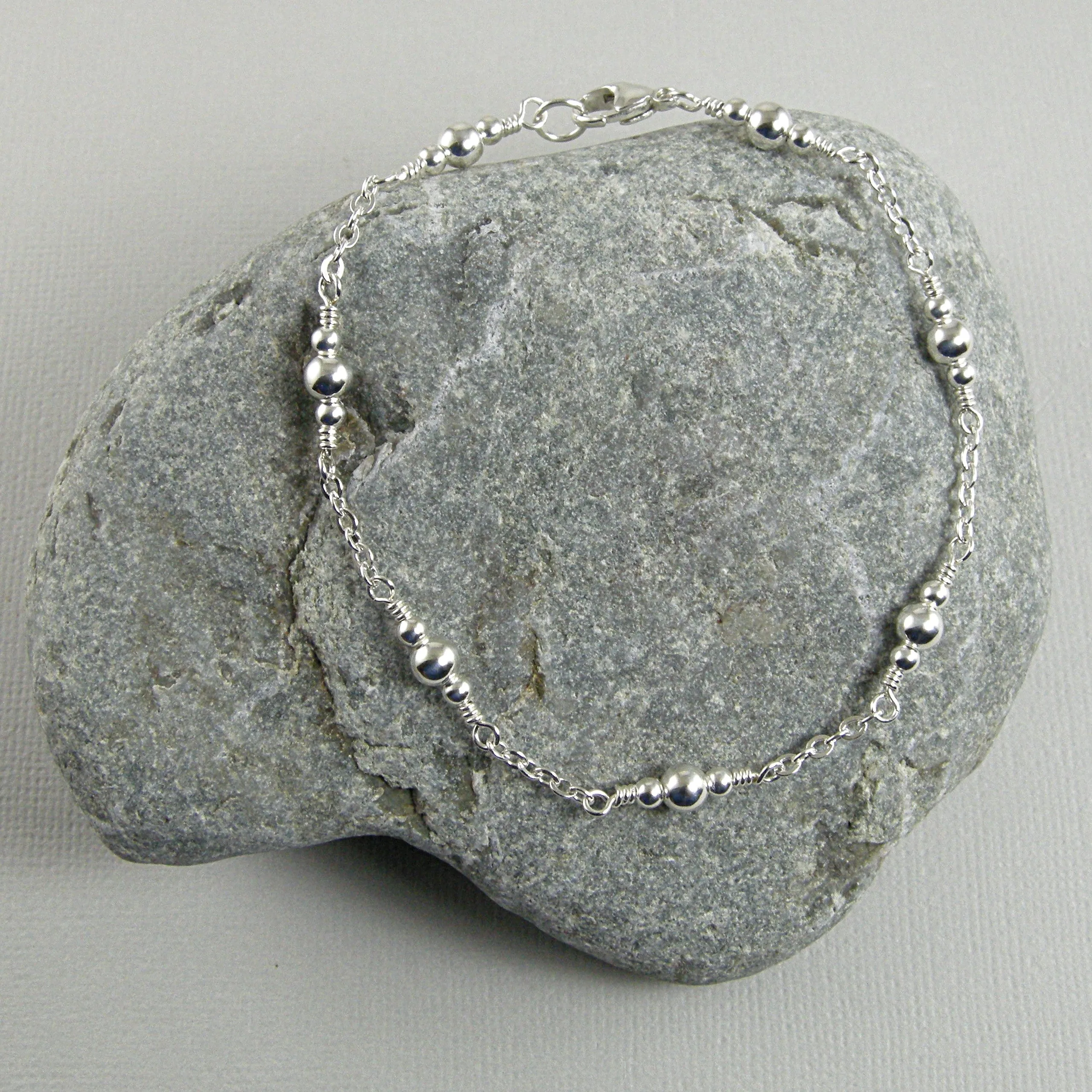 Sterling Silver Anklet, Sterling Silver Bead and Chain Anklet