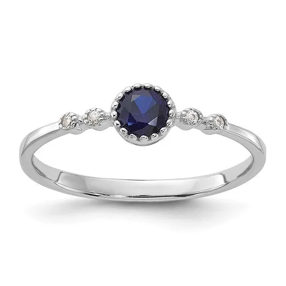 Sterling Silver Created Blue Spinel and White Sapphire Ring