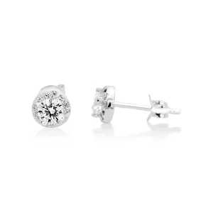 Sterling Silver Cubic Zirconia Earrings With Halo