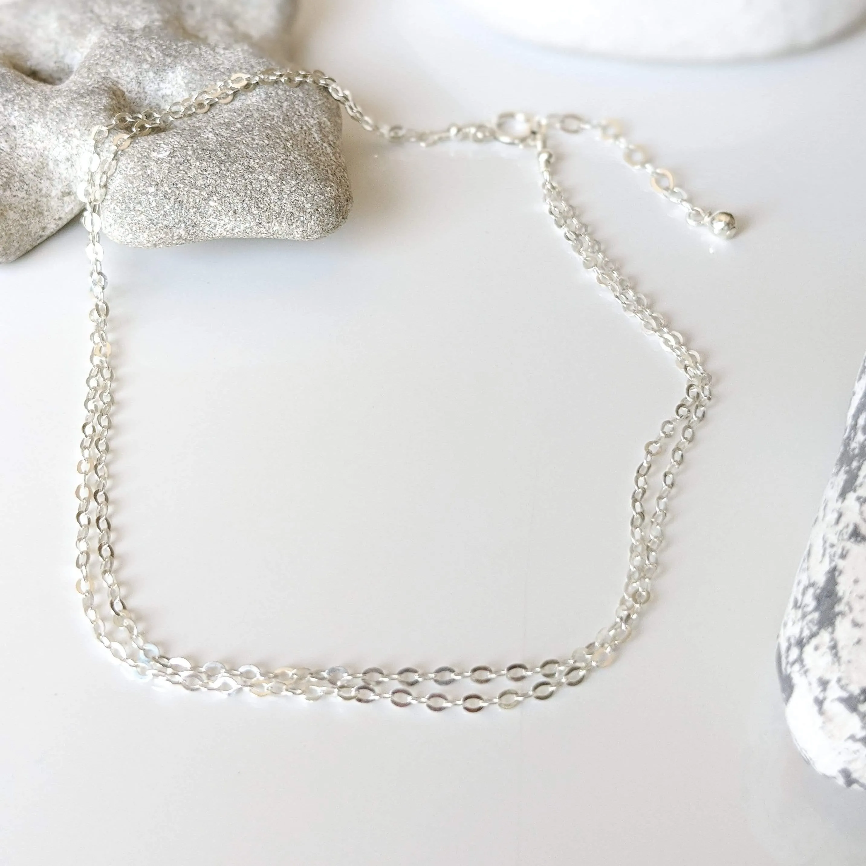 Sterling Silver Double Chain Anklet, Ankel Bracelet Summer Foot Jewelry