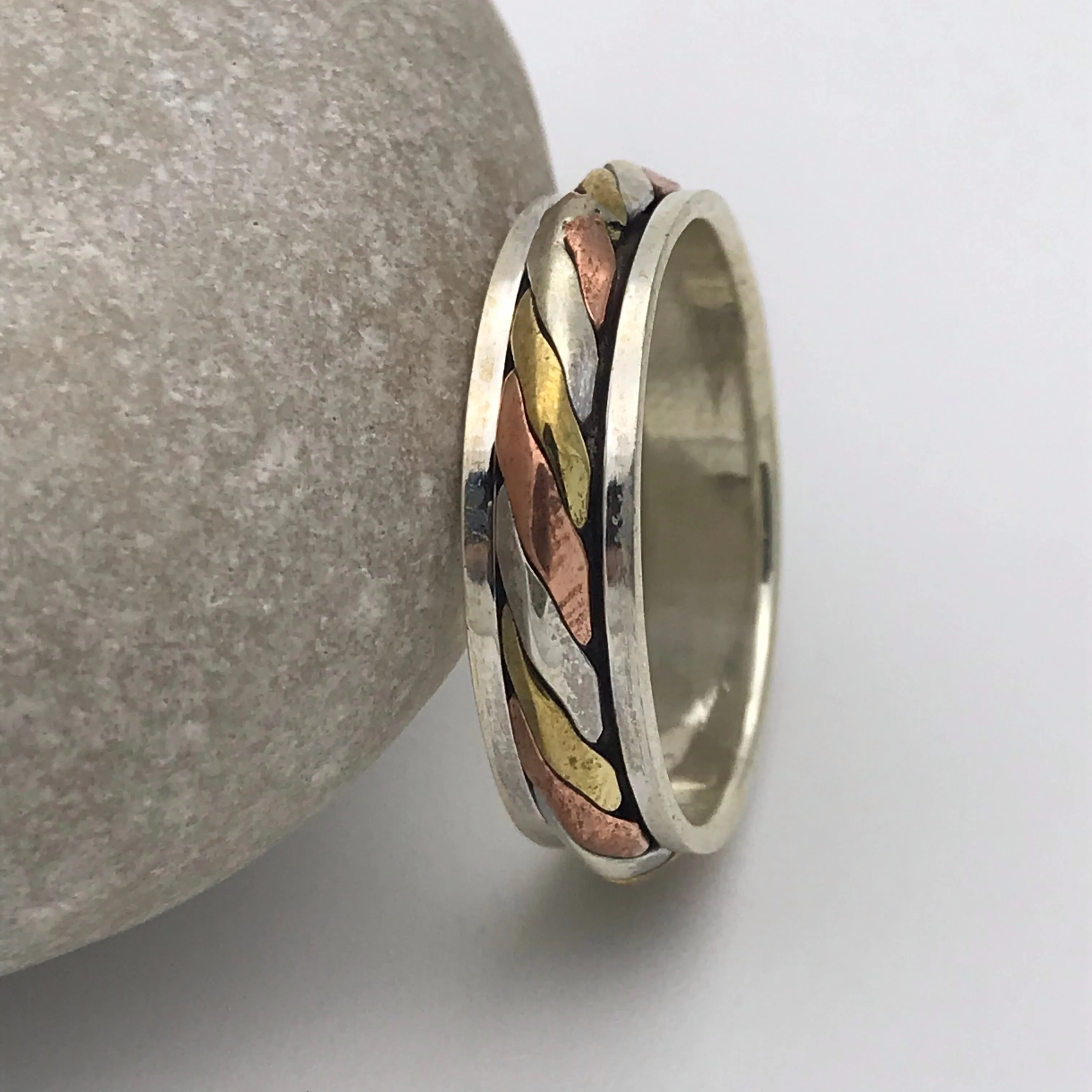 Sterling Silver Gold Vermeil Edged Spinner Silver Gold Ring