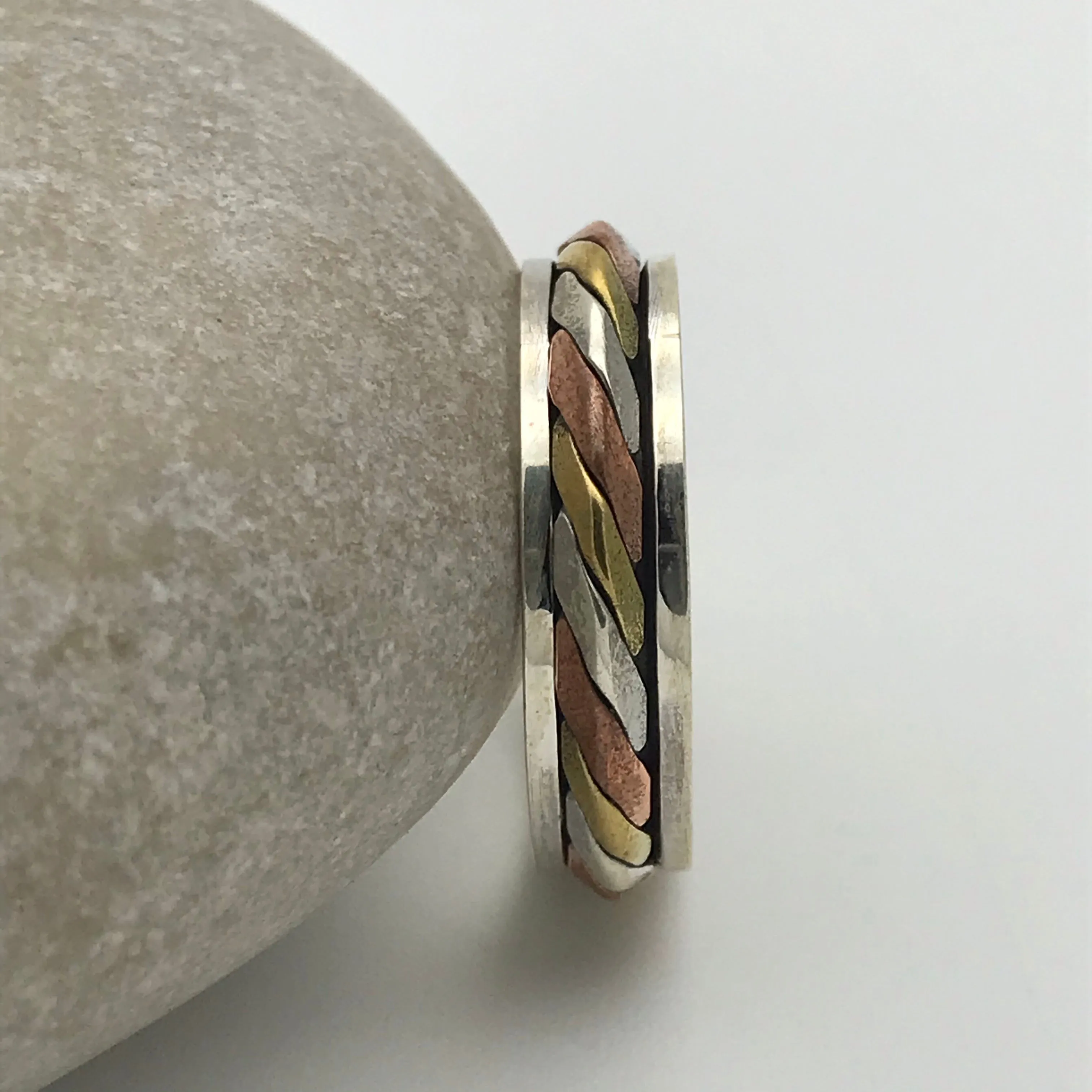 Sterling Silver Gold Vermeil Edged Spinner Silver Gold Ring
