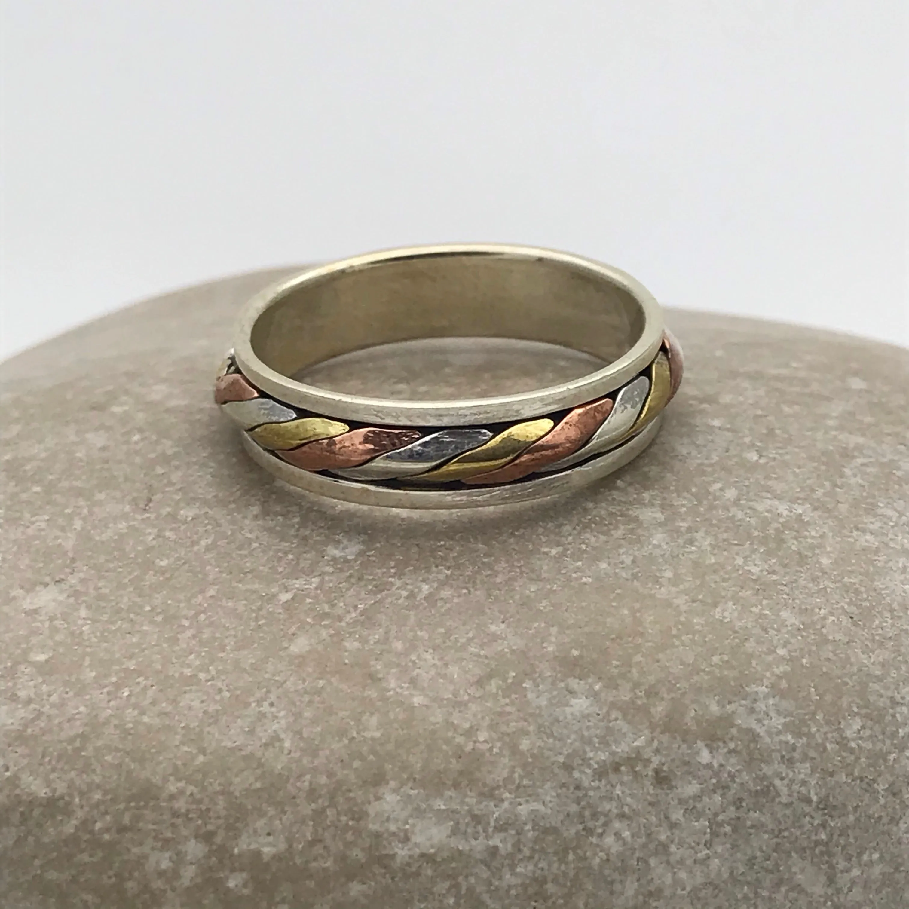 Sterling Silver Gold Vermeil Edged Spinner Silver Gold Ring