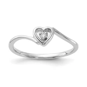 Sterling Silver Heart with Genuine Diamond Center Ring