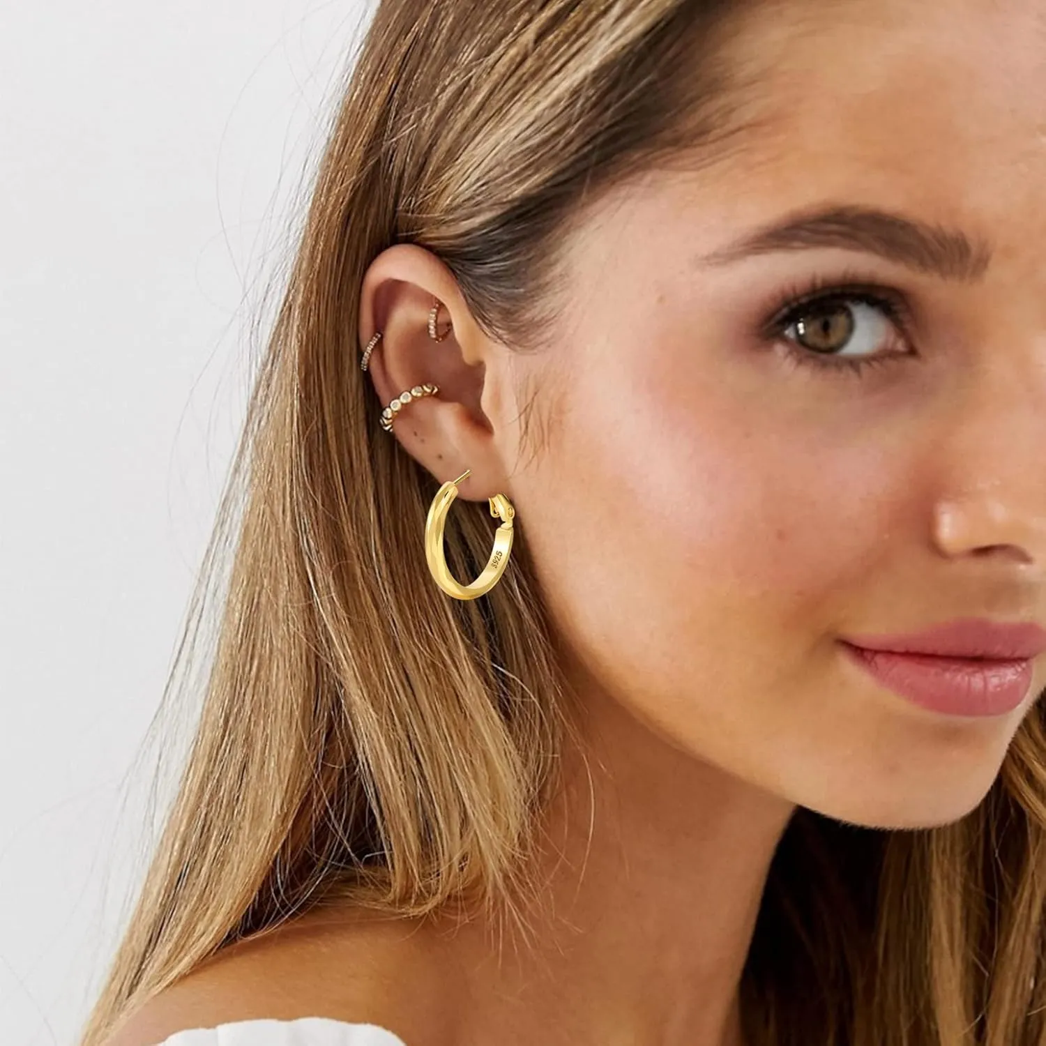 Sterling Silver Hoop Earrings - Diamond-Cut Circle Hoops, Hypoallergenic, 3mm Thin, Oversize 20/30/40/50/60mm
