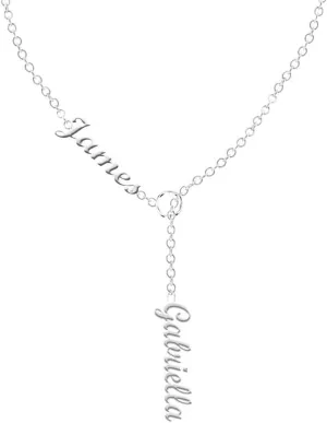 Sterling Silver Personalized Couple Names Necklace Pendant with Adjustable Chain 14 to 22 Inch Custom Jewelry for Women