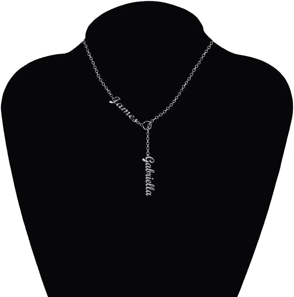 Sterling Silver Personalized Couple Names Necklace Pendant with Adjustable Chain 14 to 22 Inch Custom Jewelry for Women