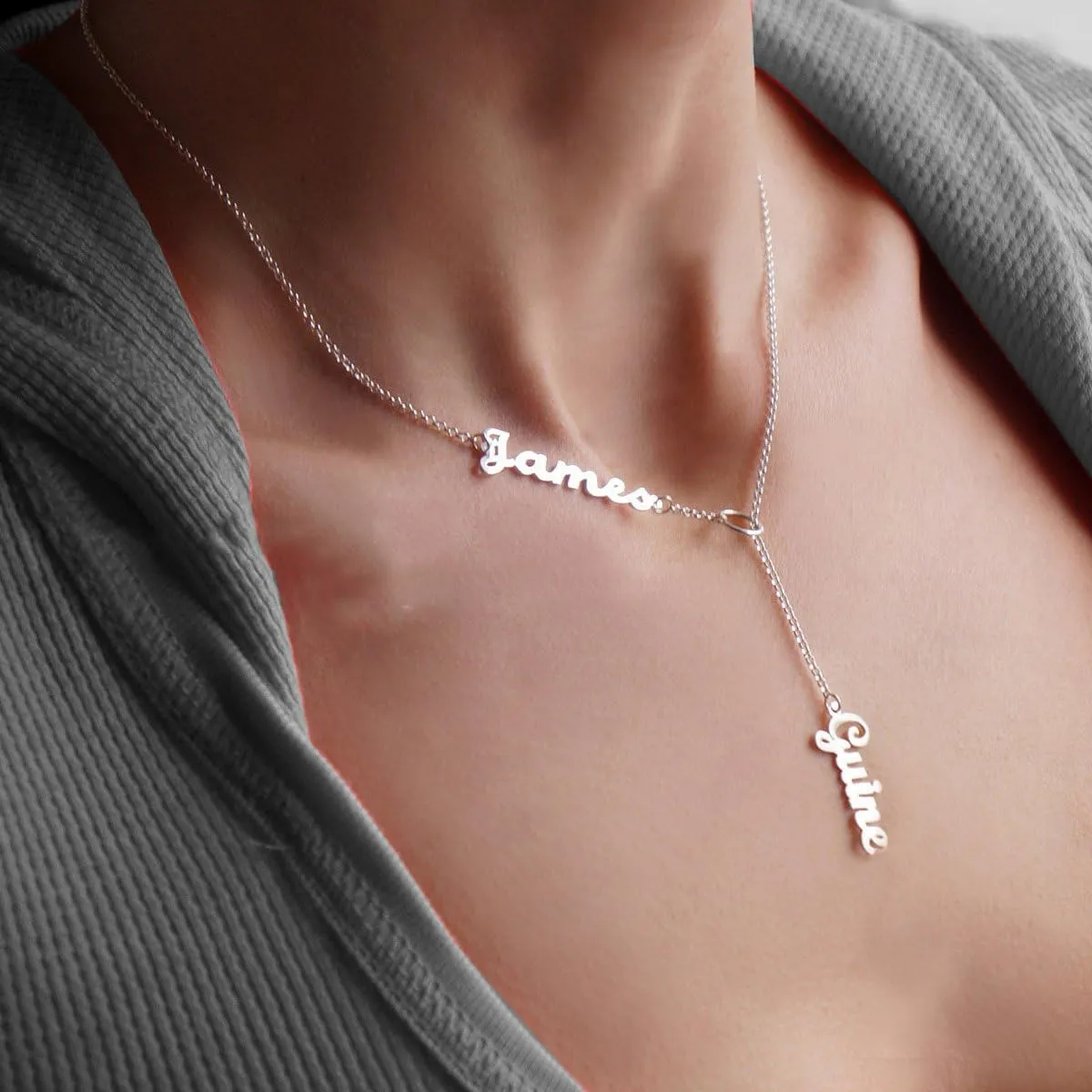 Sterling Silver Personalized Couple Names Necklace Pendant with Adjustable Chain 14 to 22 Inch Custom Jewelry for Women