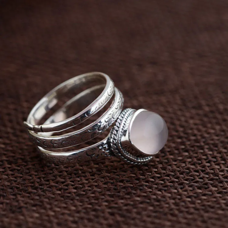 Sterling Silver Rose Quartz Ring Natural Stone 925 Silver Adjustable Size Spiral Gypsy Boho Ring Great For Stacking!