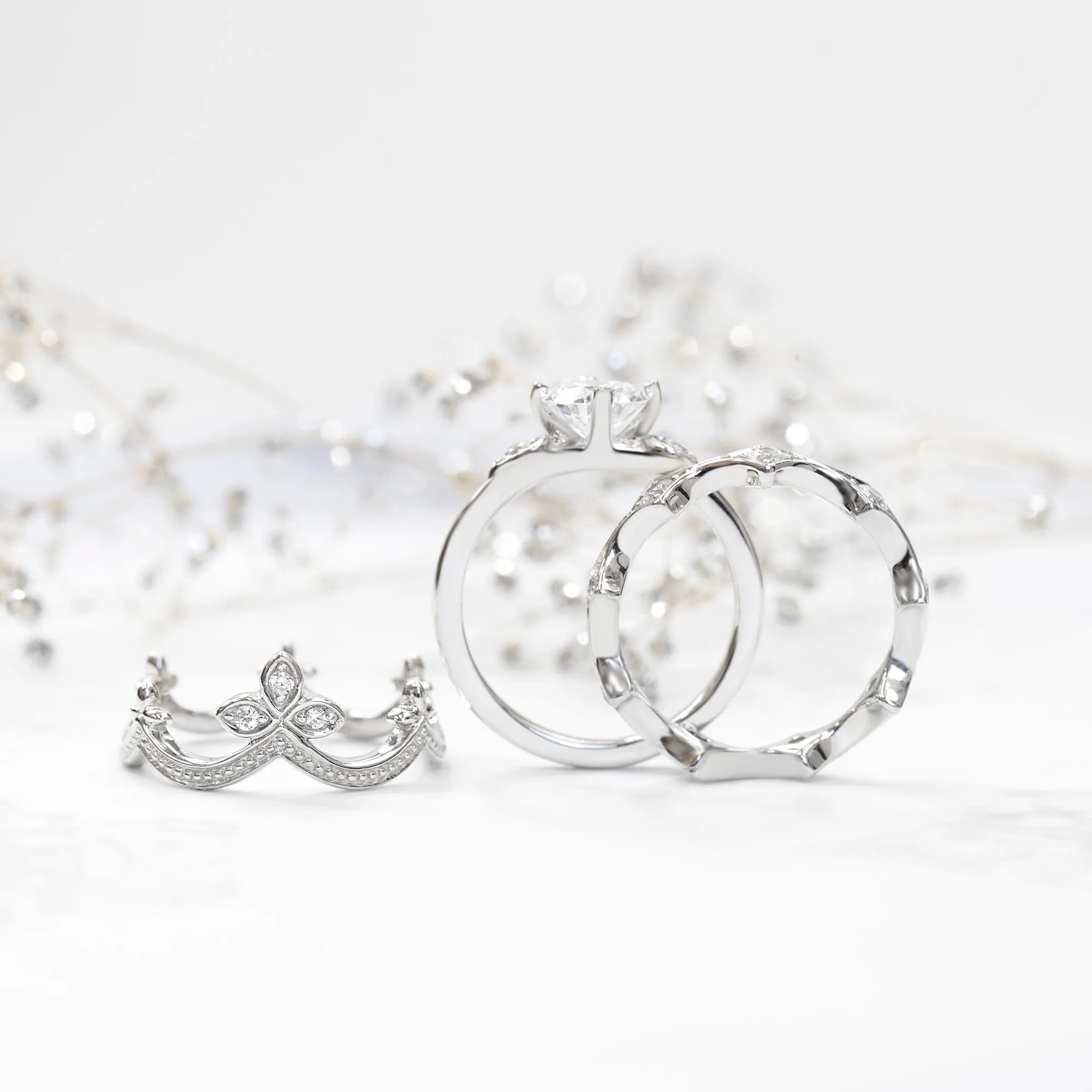 Sterling Silver Round 1 CT Solitaire Crown Stackable Rings Set