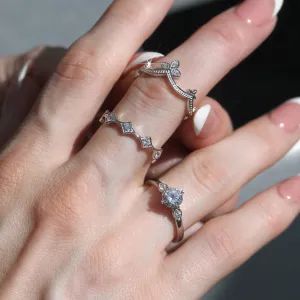 Sterling Silver Round 1 CT Solitaire Crown Stackable Rings Set