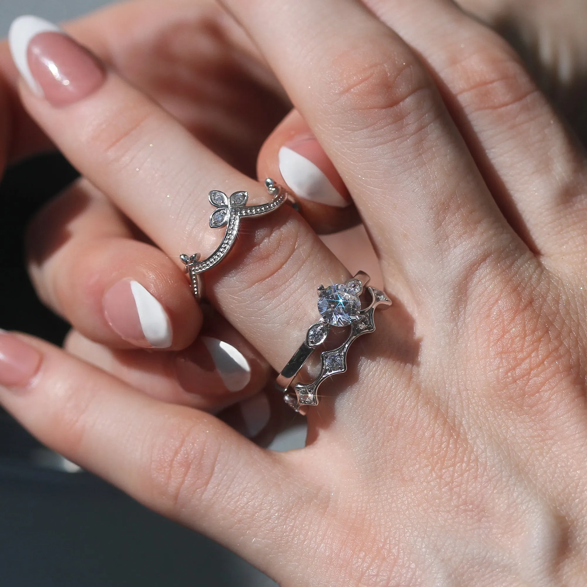 Sterling Silver Round 1 CT Solitaire Crown Stackable Rings Set