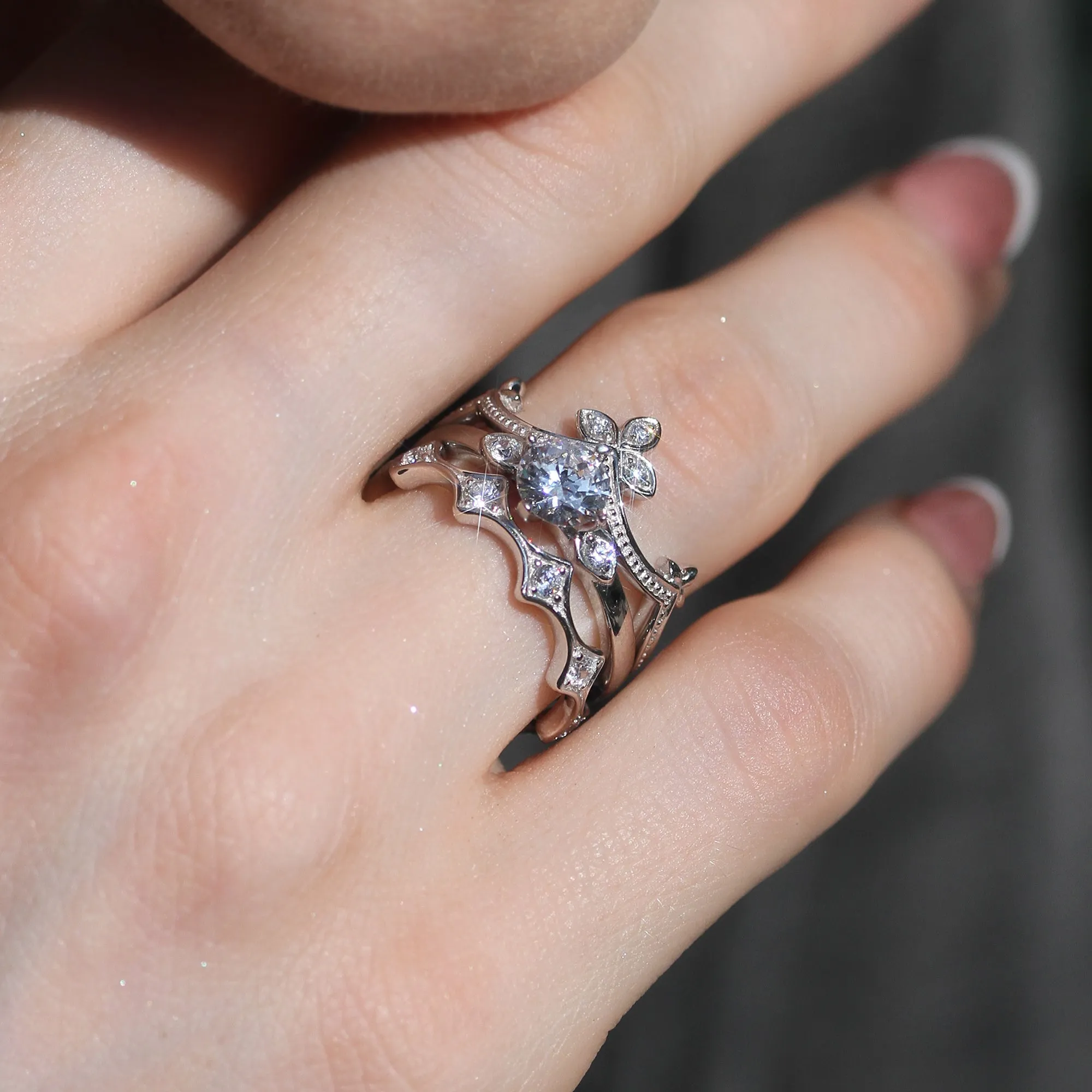 Sterling Silver Round 1 CT Solitaire Crown Stackable Rings Set