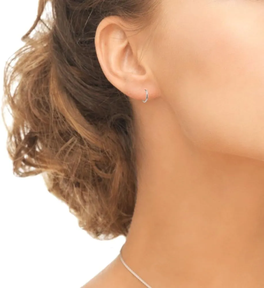 Sterling Silver Small Medium Large Endless Round Thin Lightweight Continuous Endless Hoop Earrings for Women Men