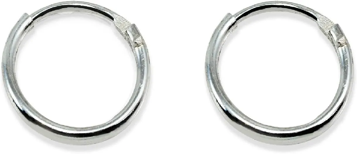 Sterling Silver Small Medium Large Endless Round Thin Lightweight Continuous Endless Hoop Earrings for Women Men