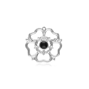 Sterling Silver Whitby Jet Yorkshire Rose Brooch