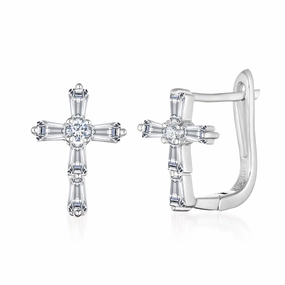 Radiant Element Radiant Must-Have Sterling Silver Cubic Zirconia Cross Huggie Hoop Earrings