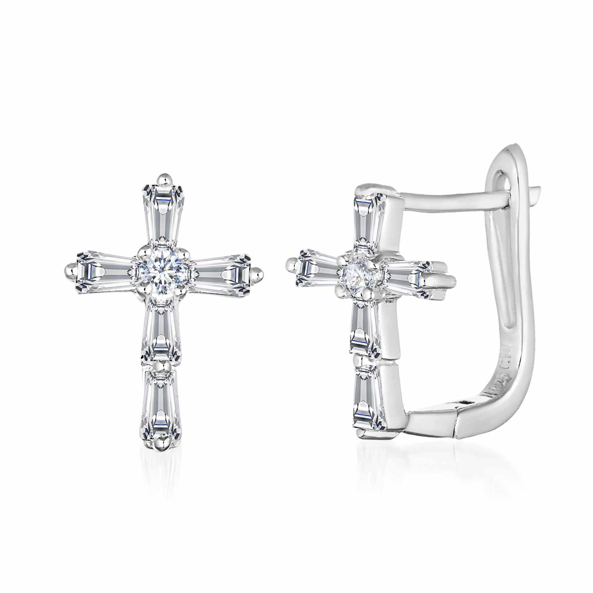 Radiant Element Radiant Must-Have Sterling Silver Cubic Zirconia Cross Huggie Hoop Earrings