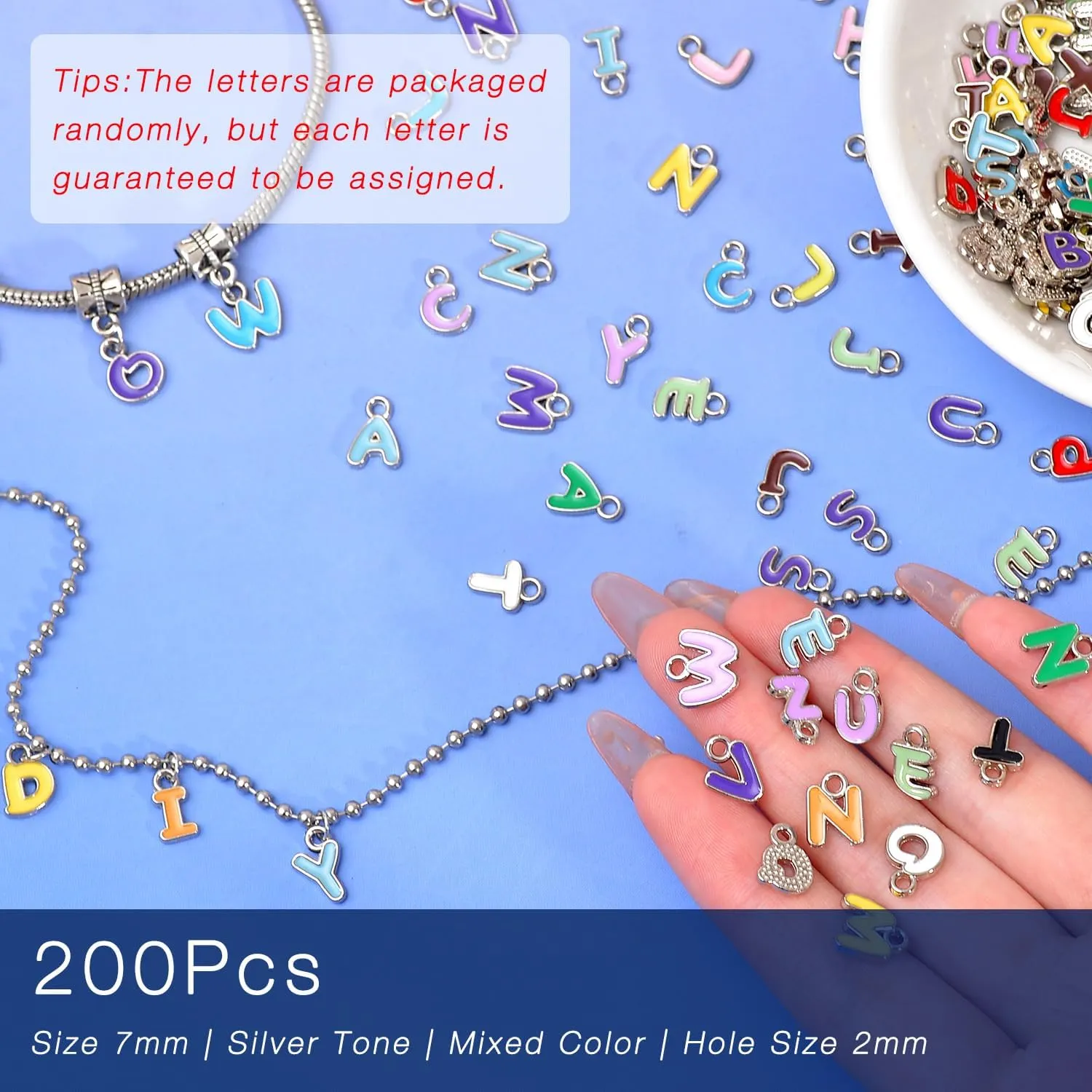 stino 200Pcs A-Z Metal Letter Charms for Jewelry Making, Capital Alphabet Initial Charms