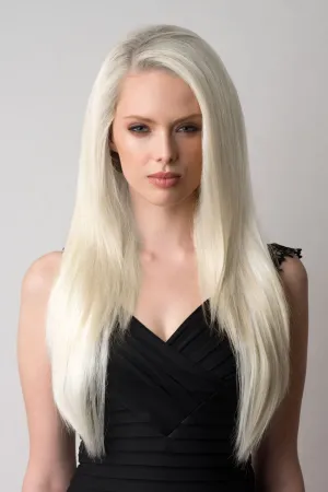 Straight platinum blonde half wig hairpiece (3/4 wig): Shannon