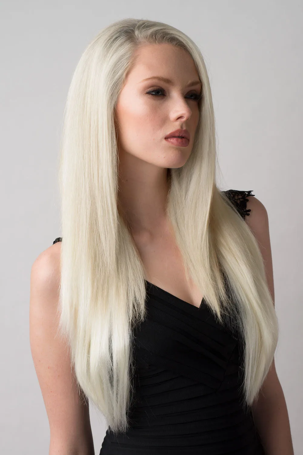 Straight platinum blonde half wig hairpiece (3/4 wig): Shannon