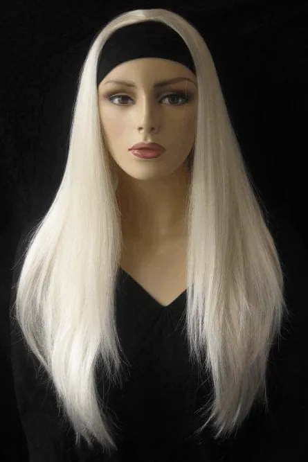 Straight platinum blonde half wig hairpiece (3/4 wig): Shannon