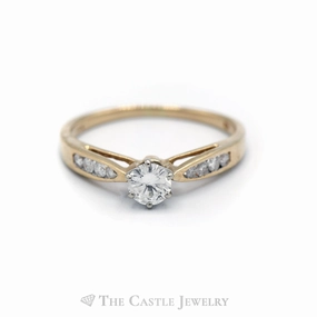 Artistic Ornament .50CTTW Diamond Solitaire with Diamond Accents Engagement Ring in 14KT Yellow Gold