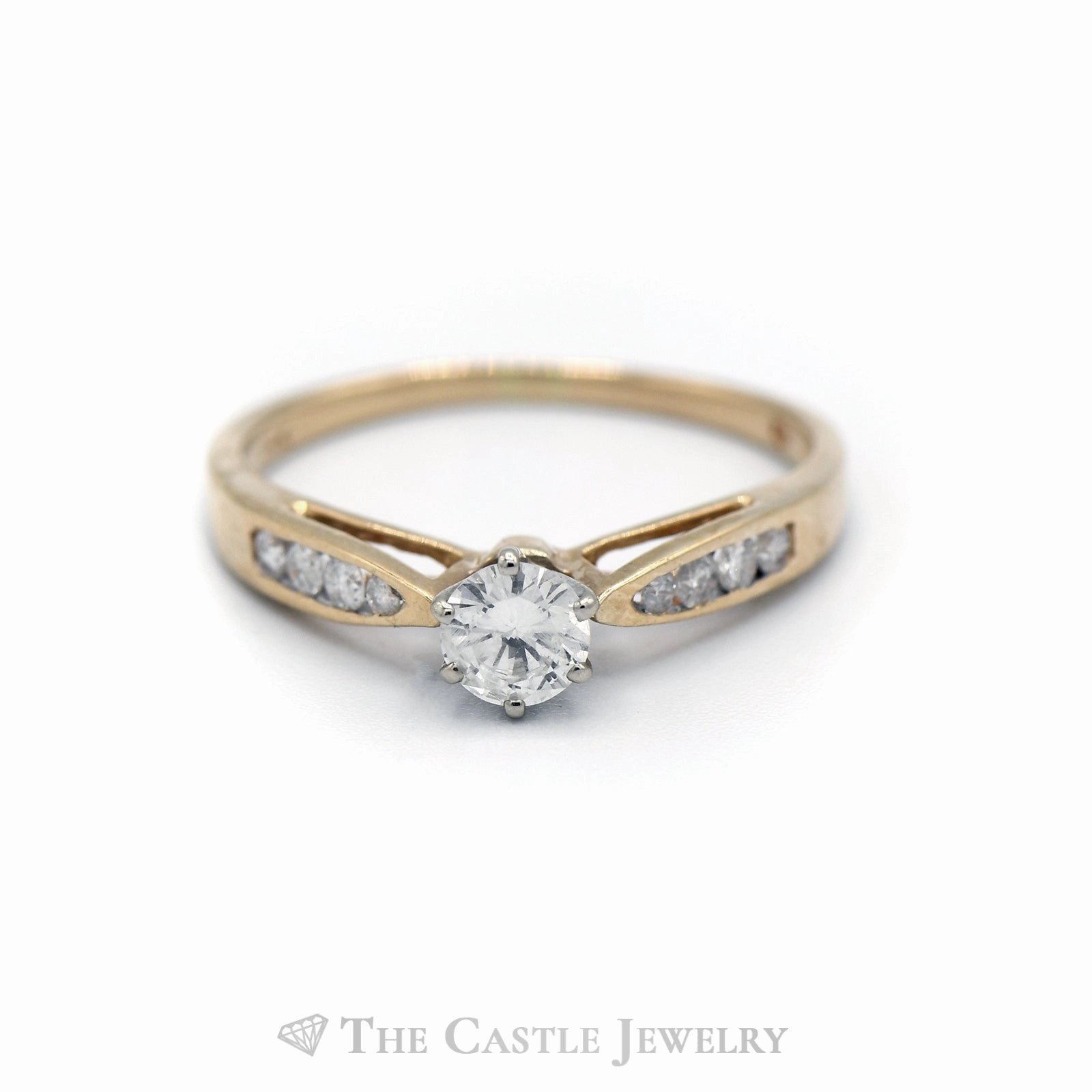 Artistic Ornament .50CTTW Diamond Solitaire with Diamond Accents Engagement Ring in 14KT Yellow Gold