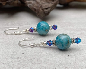 Small Ornament Unique Essential Aqua Floral Gemstone Beaded Earrings, Sterling Silver