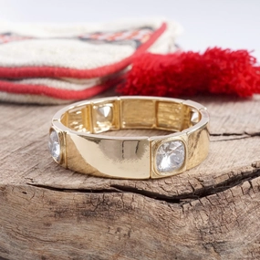 Stretchy Stackable Station Bangles Gold Tone Clear Crystals Forever Chic