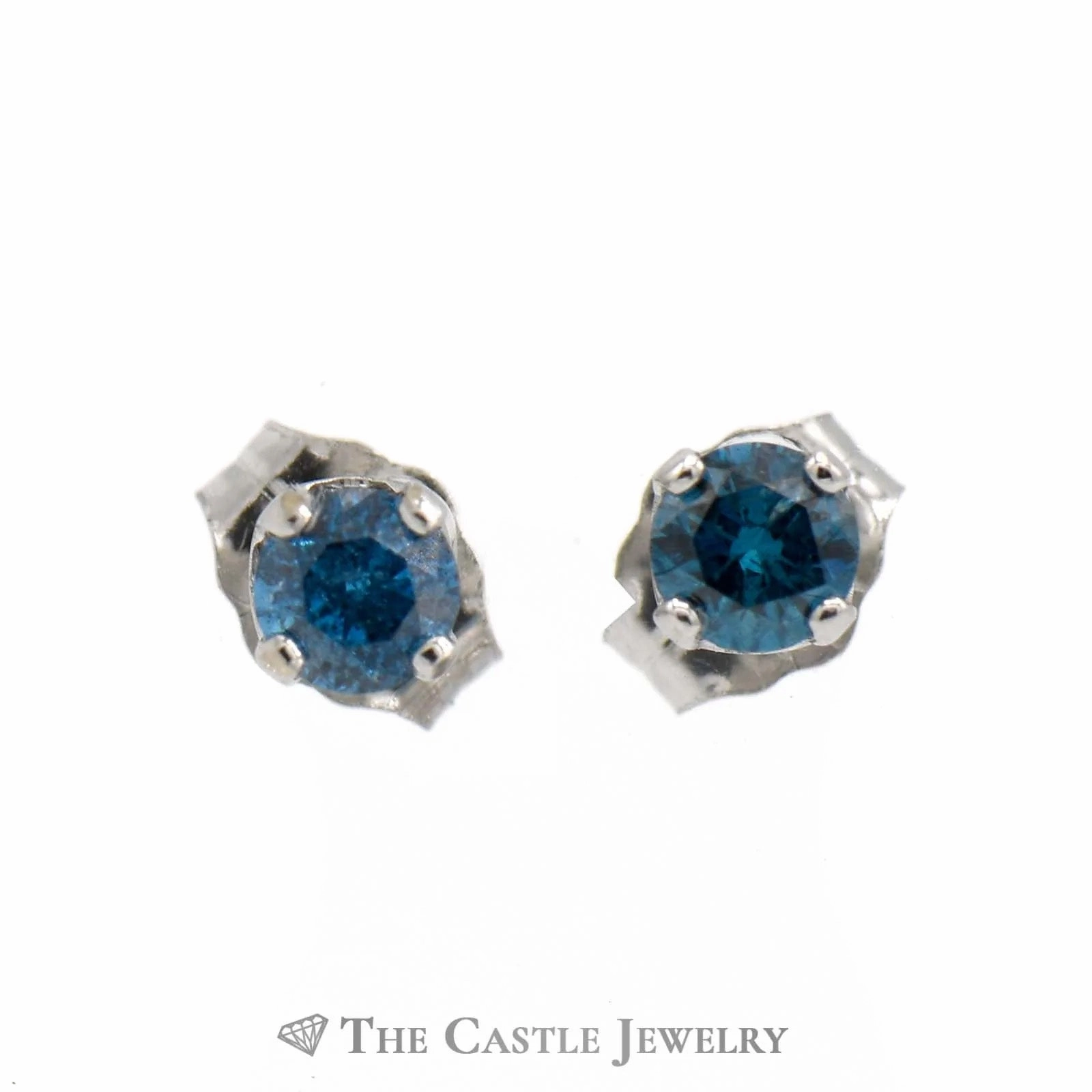 Charming Embellishment 1/3cttw Blue Diamond Stud Earrings in 10k White Gold