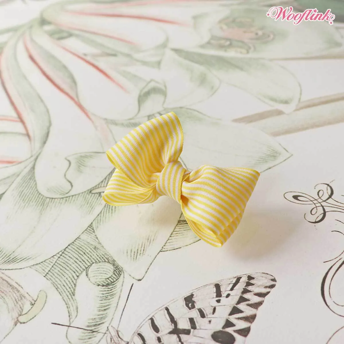 Stripe Dolly Dog Hair Bow in Yellow