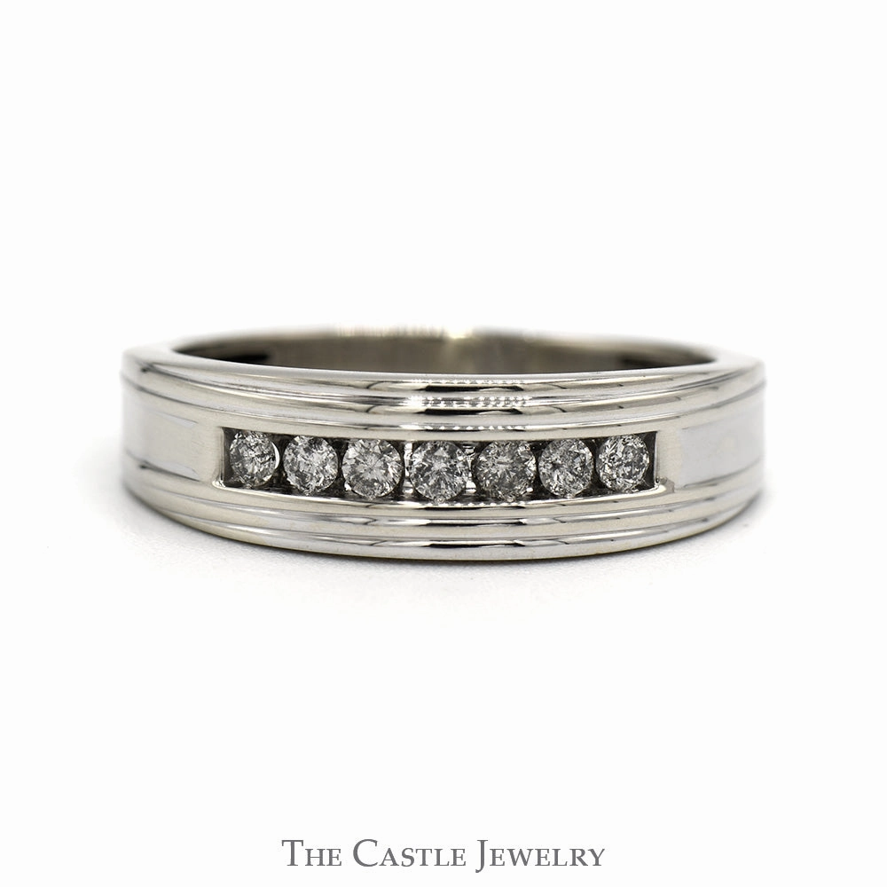 Men's 1/4cttw Nick Set Diamond Wedding Band in 10k White Gold Vintage Style Budget Gift