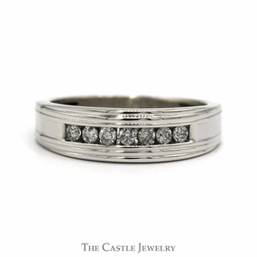 Men's 1/4cttw Nick Set Diamond Wedding Band in 10k White Gold Vintage Style Budget Gift