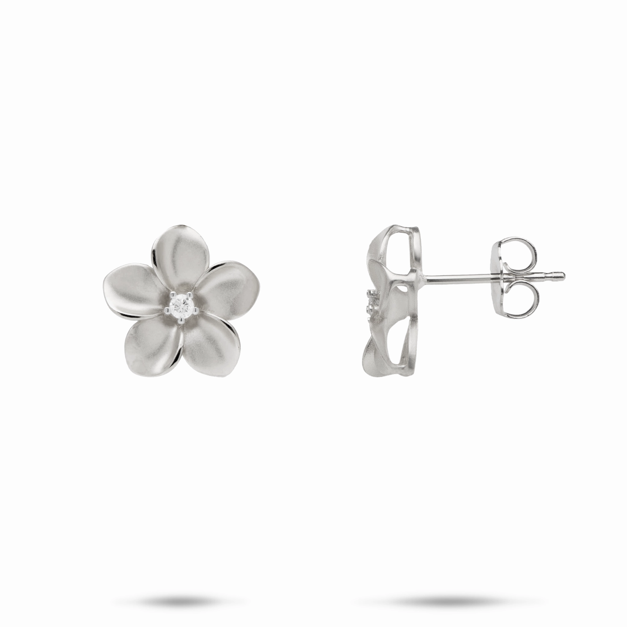 Unique Radiance Vibrant Touch Plumeria Earrings in White Gold with Diamonds - 13mm