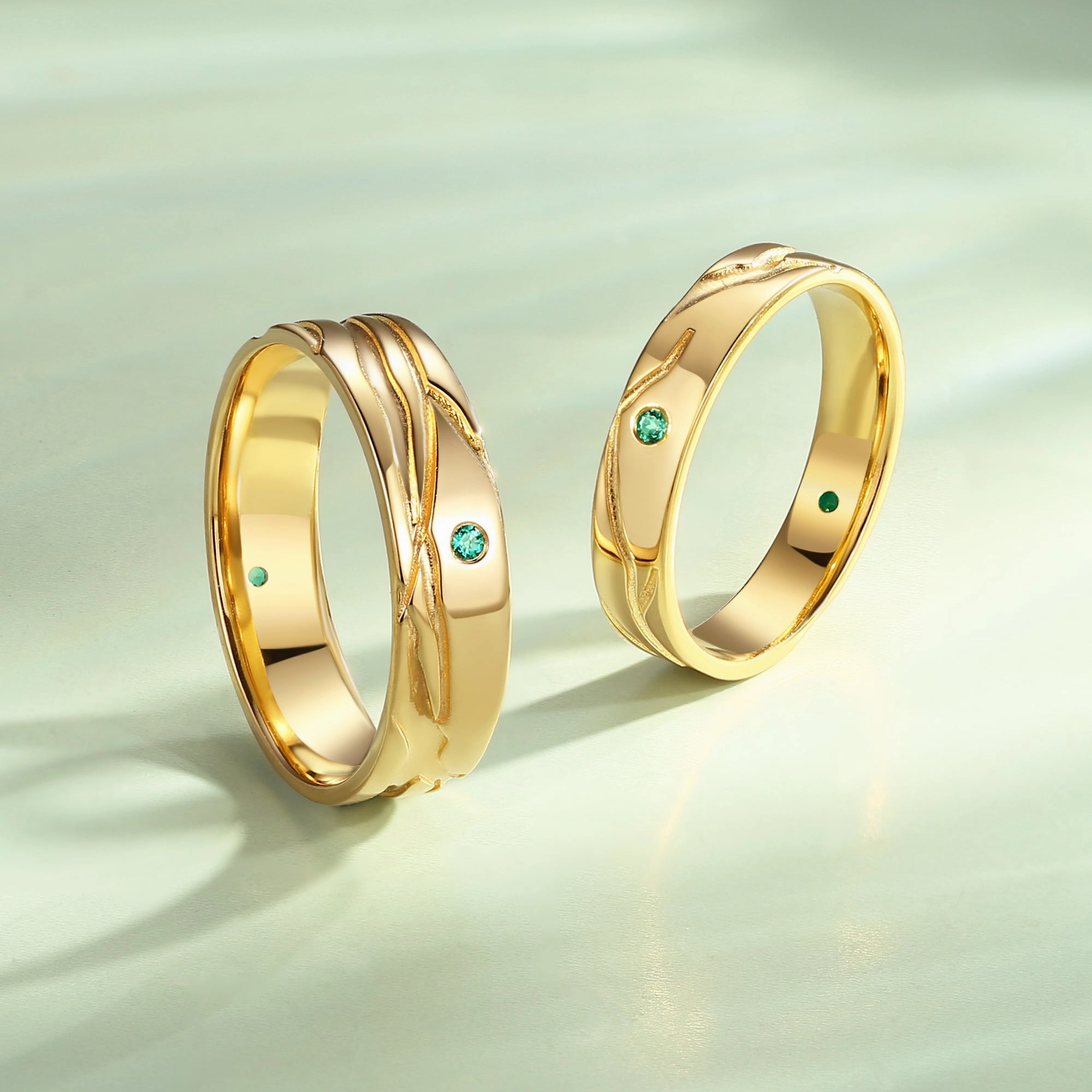 Vintage Round Lab Emerald Couple Ring Set 2pcs - Verve Charming Accessories Pure Feature