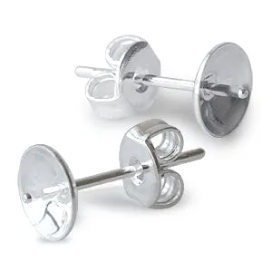 Stud earring cup for 8mm half drilled pearl metal silver plated (2)