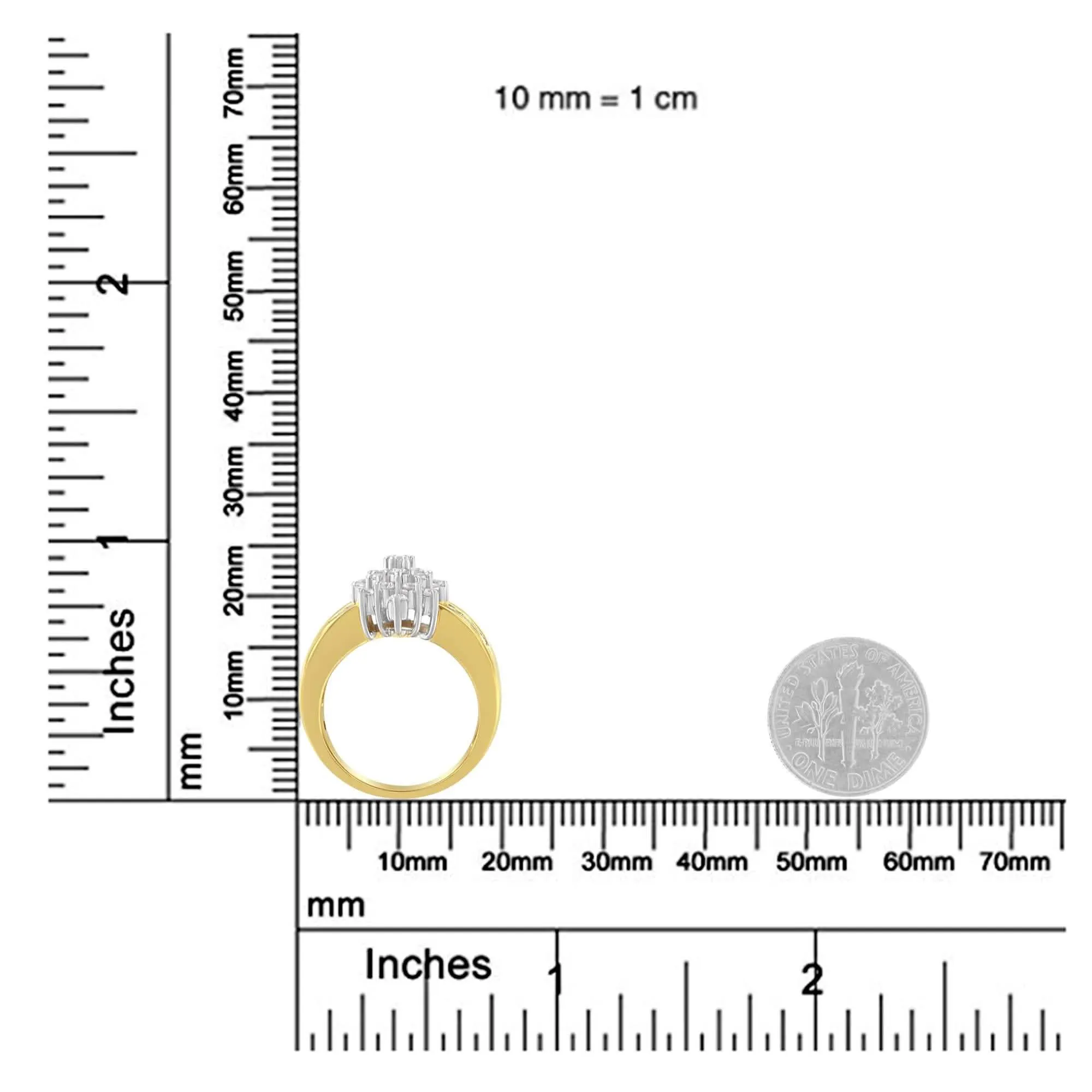 Stunning 14K Yellow Gold Floral Diamond Cocktail Ring with 1.0 Cttw of Round and Baguette Diamonds