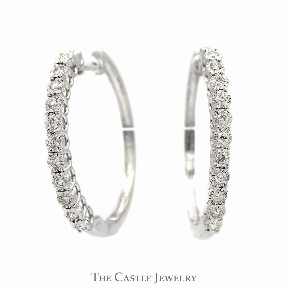 1/2cttw Illusion Set Diamond Hoop Earrings in 10k White Gold Matte Adornment Geometric Embellishment