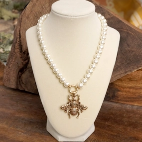 Thoughtful Adornment Boho Bee Pearls Statement Timeless Necklace in Worn Gold