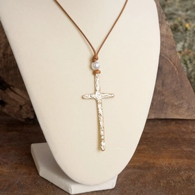 Formal Jewelry Primitive Cross Necklace Gold Silver Pearl Black Brown