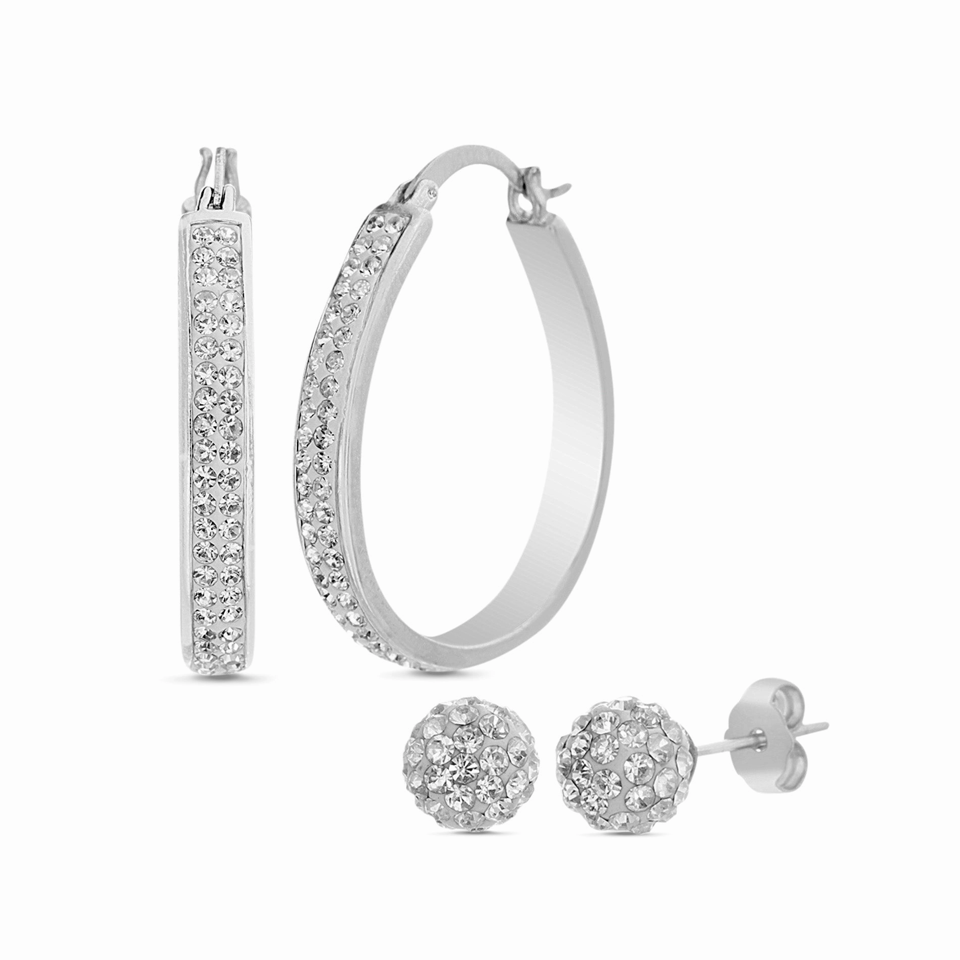 Lesa Michele Crystal Hoops and Ball Stud Earrings 2 Pair Set made with Swarovski Crystals Modern Creation