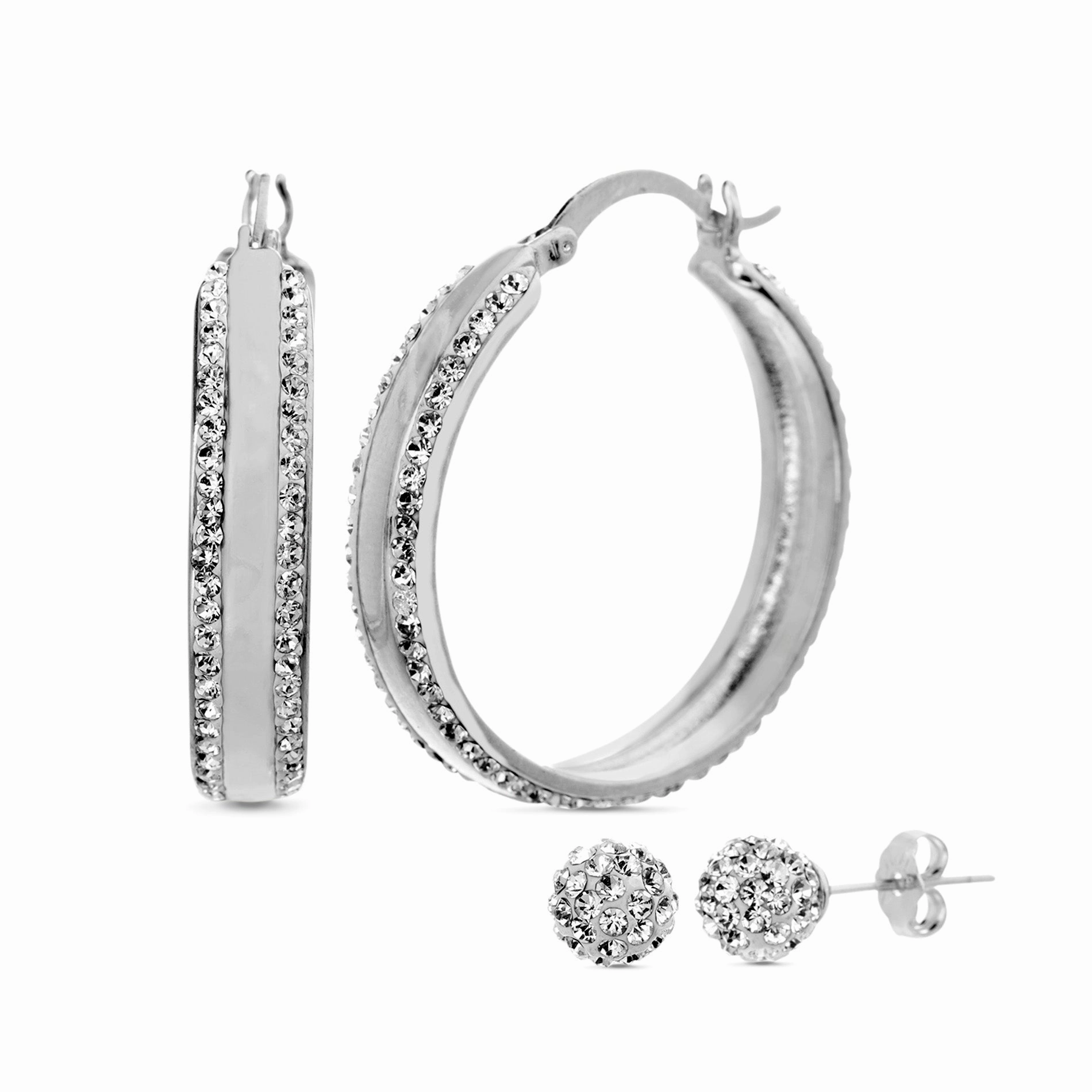 Lesa Michele Crystal Hoops and Ball Stud Earrings 2 Pair Set made with Swarovski Crystals Affordable Look Delicate Piece
