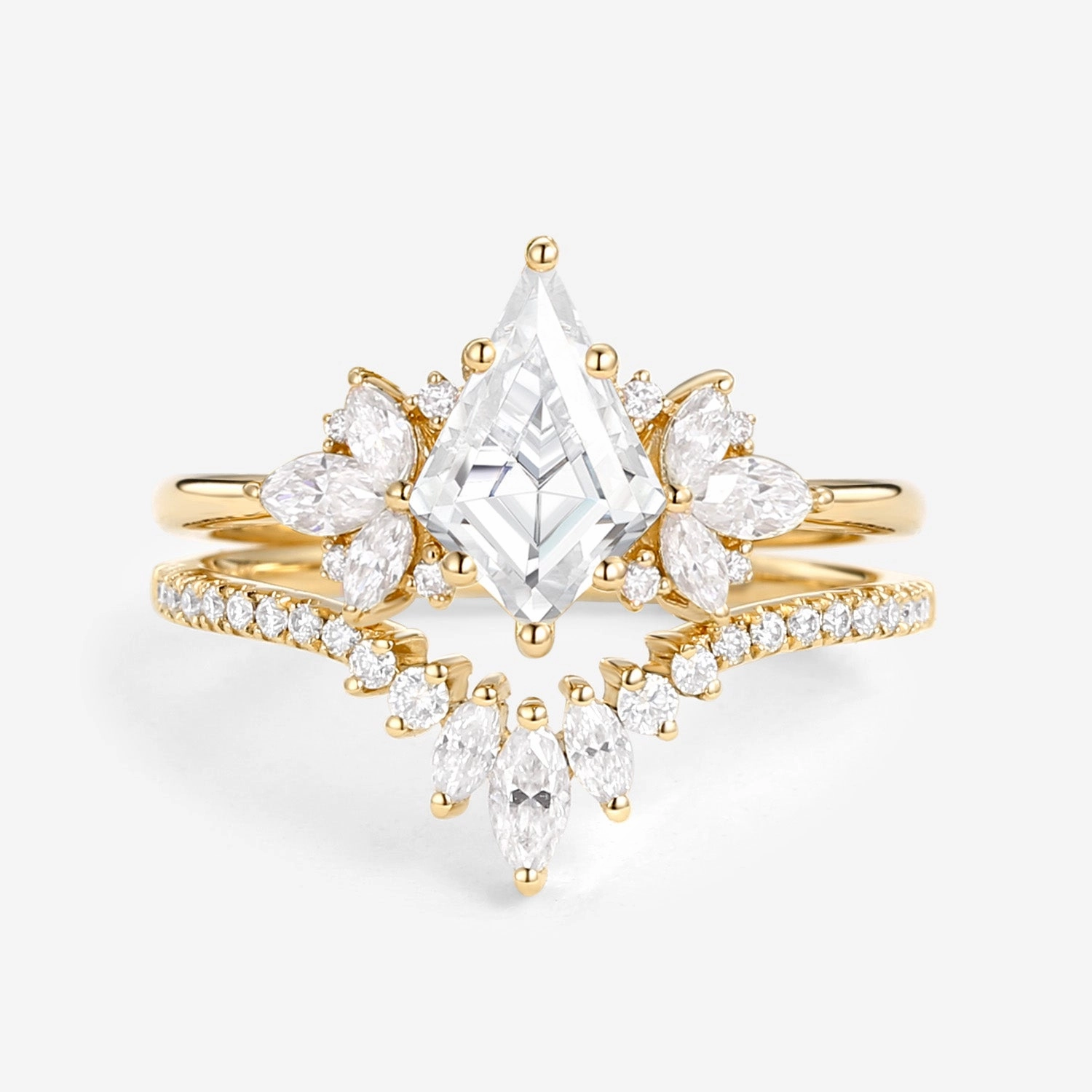 Fairy Ring - Kite Cut Moissanite Butterfly Cluster Ring Set 2pcs Everyday Wear Radiant Jewelry Shine